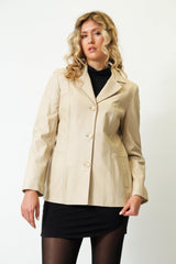 Damen Leder Blazer aus super Lammnappa in creme zum knöpfen