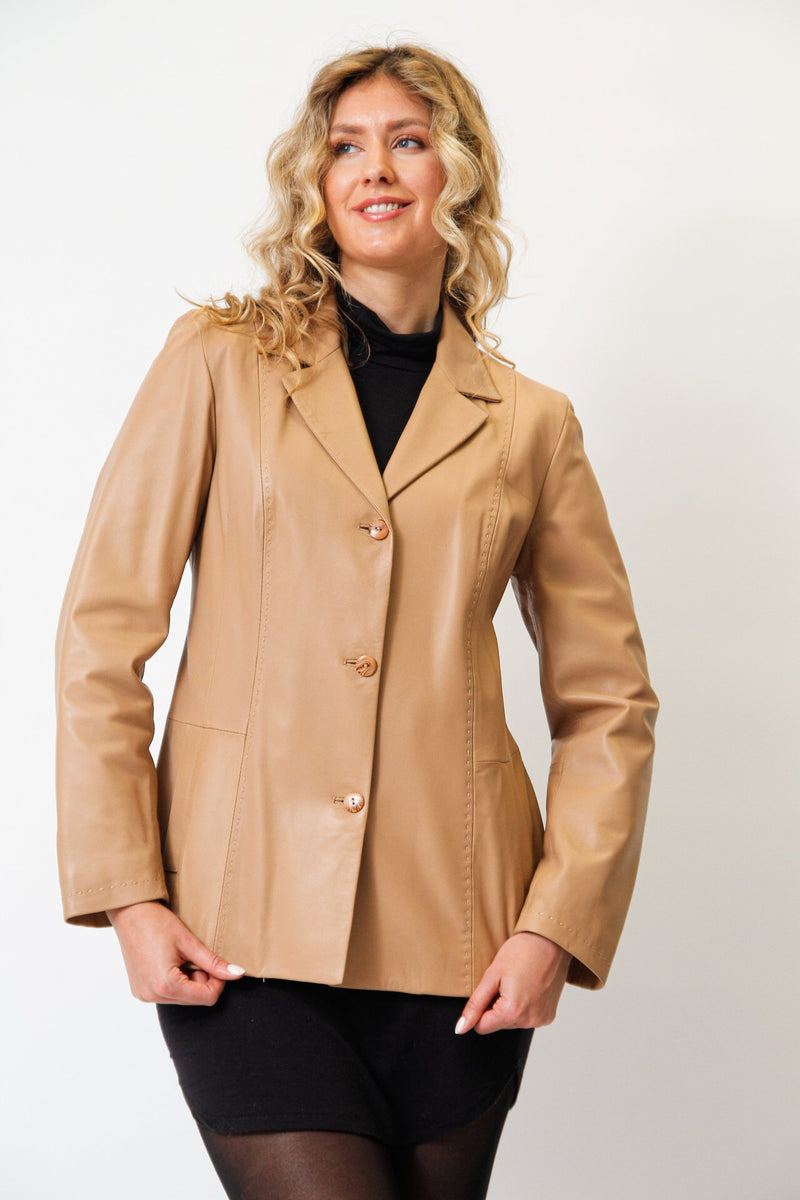 Damen Leder Blazer aus super Lammnappa in honig zum knöpfen