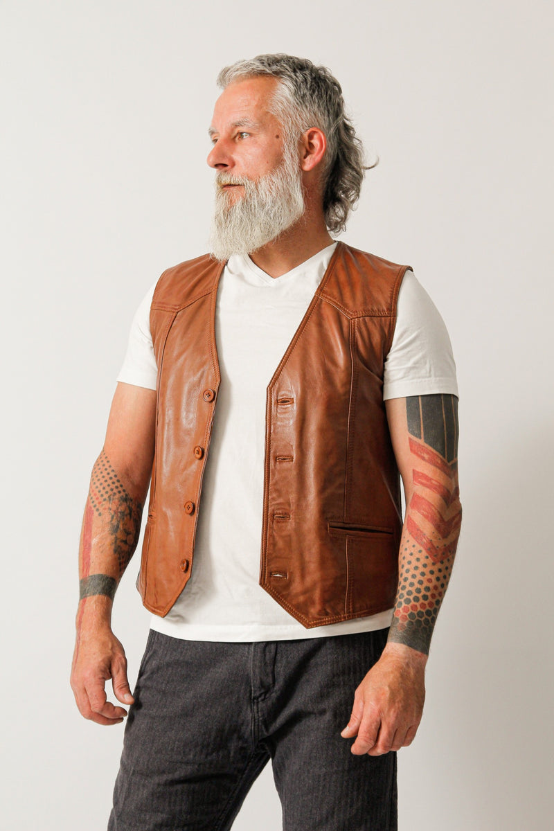 Herren Style Lederweste aus Lammnappa in cognac vintage Look