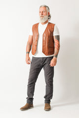 Herren Style Lederweste aus Lammnappa in cognac vintage Look