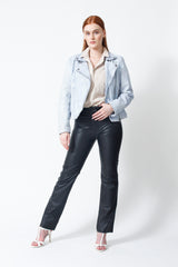 Biker Lederjacke Damen Lammnappa in Hellblau vintage, Leder Schmidt Online