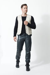 Herren Style Weste Lammnappa in Offwhite vintage look mit Knöpfen,