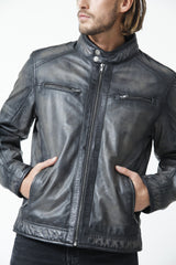 Herren Bikerstil Lederjacke in Lammnappa Anthrazit Vintage Look