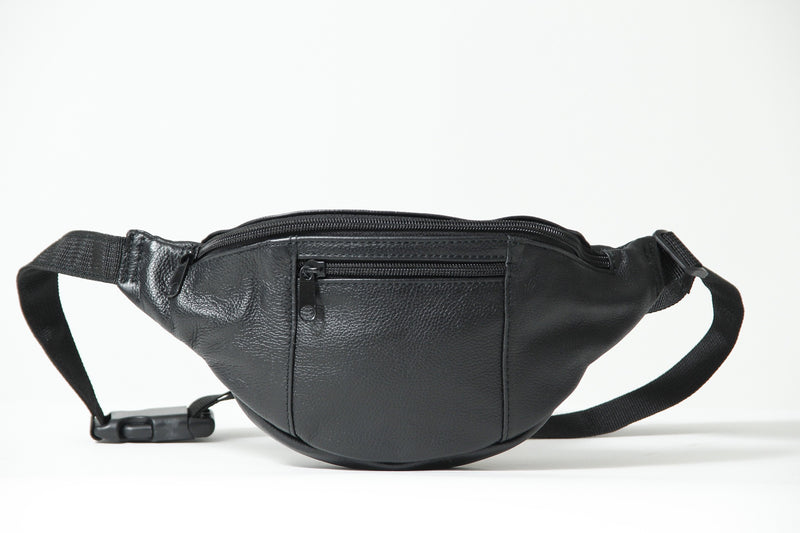 Gürtel oder Bauchtasche Unisex in Rindnappa schwarz mit drei Fächer