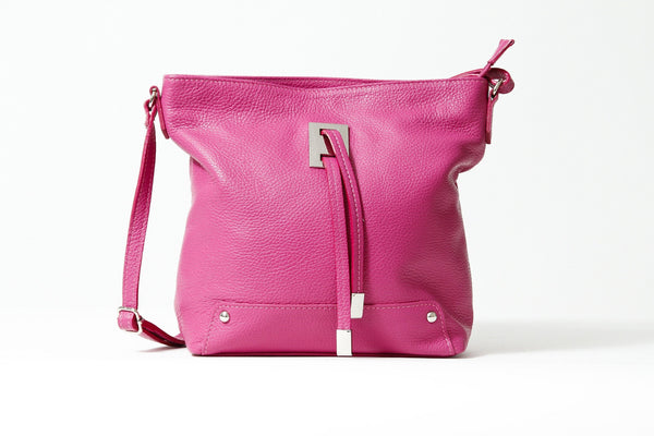 Weiche leichte Damen Ledertasche aus Rindnappa mittelgroß  in Farbe Pink