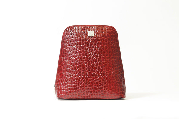 Edler Damen Rucksack  in rot aus Rindnappa mit Croco Optik 