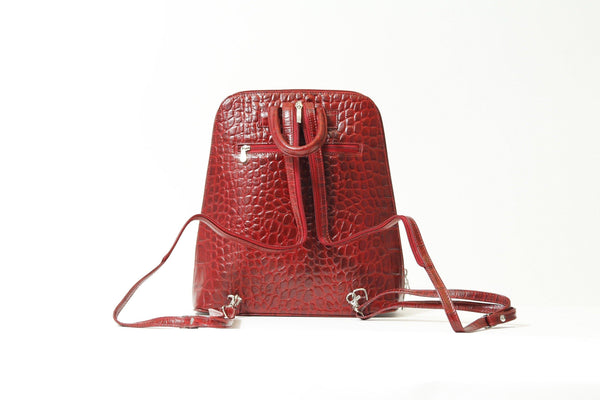 Roter eleganter Damen Leder-Rucksack in Croco-Optik