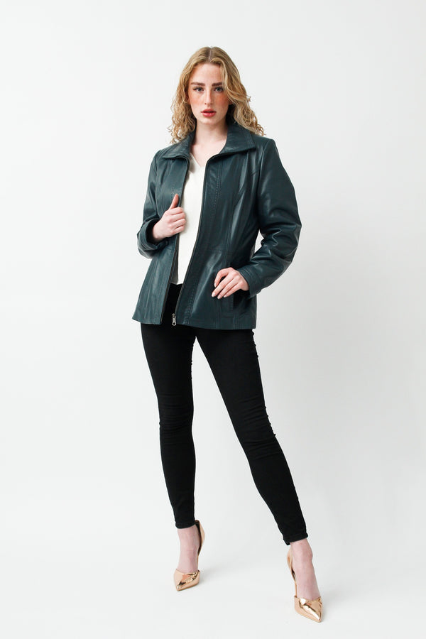 Kurze duenne Damen Lederjacke aus Lammnappa Althema tailliert ohne Wattierung