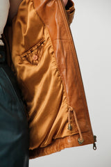 Damen Parka mit Kapuze in Lammnappa cognac vintage und Fellimitat