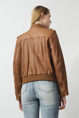 leichter Damen Lederblouson aus Lamm-nappa Braun vintage und Schulterklappen