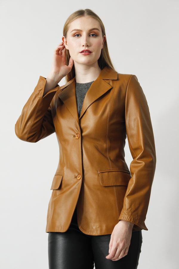 Schicker Damen Lederblazer in Lammnappa in cognac zum Knöpfen