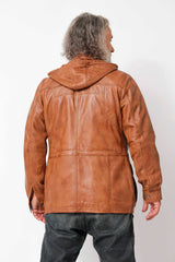 Herren Lederparka in Cognac Vintage Look aus Lammnappa mit Kapuze