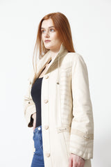 Schicker Damen Leder Kurzmantel Beige in Lammnappa mit besondere Details