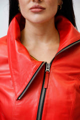 Kurze Damen Lederjacke aus echtem super weichem Lammnappa in rot