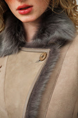 Lange Damen Lammfelljacke aus Merinolamm in Taupe Pelz Velour