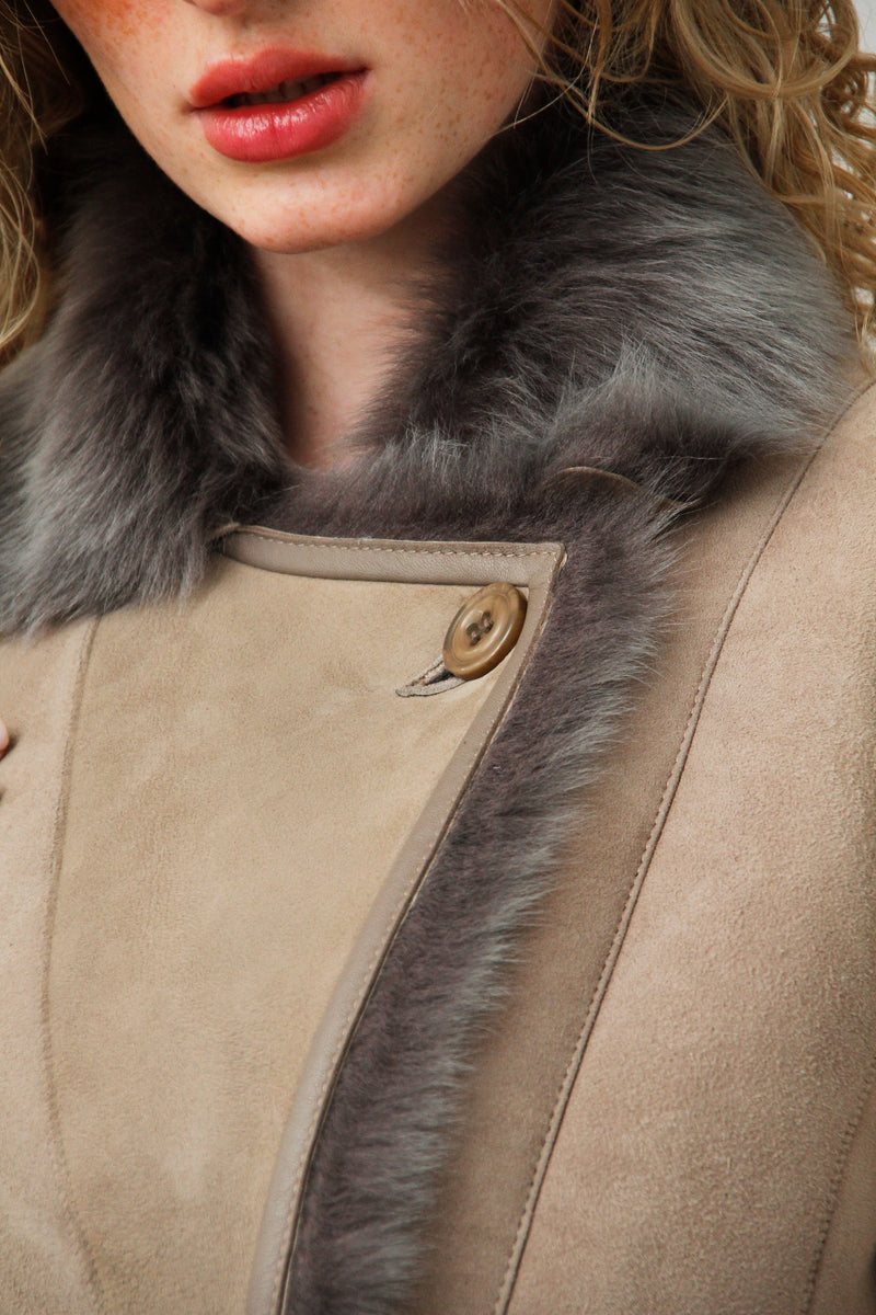 Lange Damen Lammfelljacke aus Merinolamm in Taupe Pelz Velour